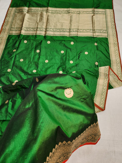 Banarasi Handloom pure kaduwa katan silk saree HandWoven - Phalo green