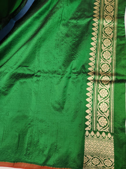 Banarasi Handloom pure kaduwa katan silk saree HandWoven - Phalo green
