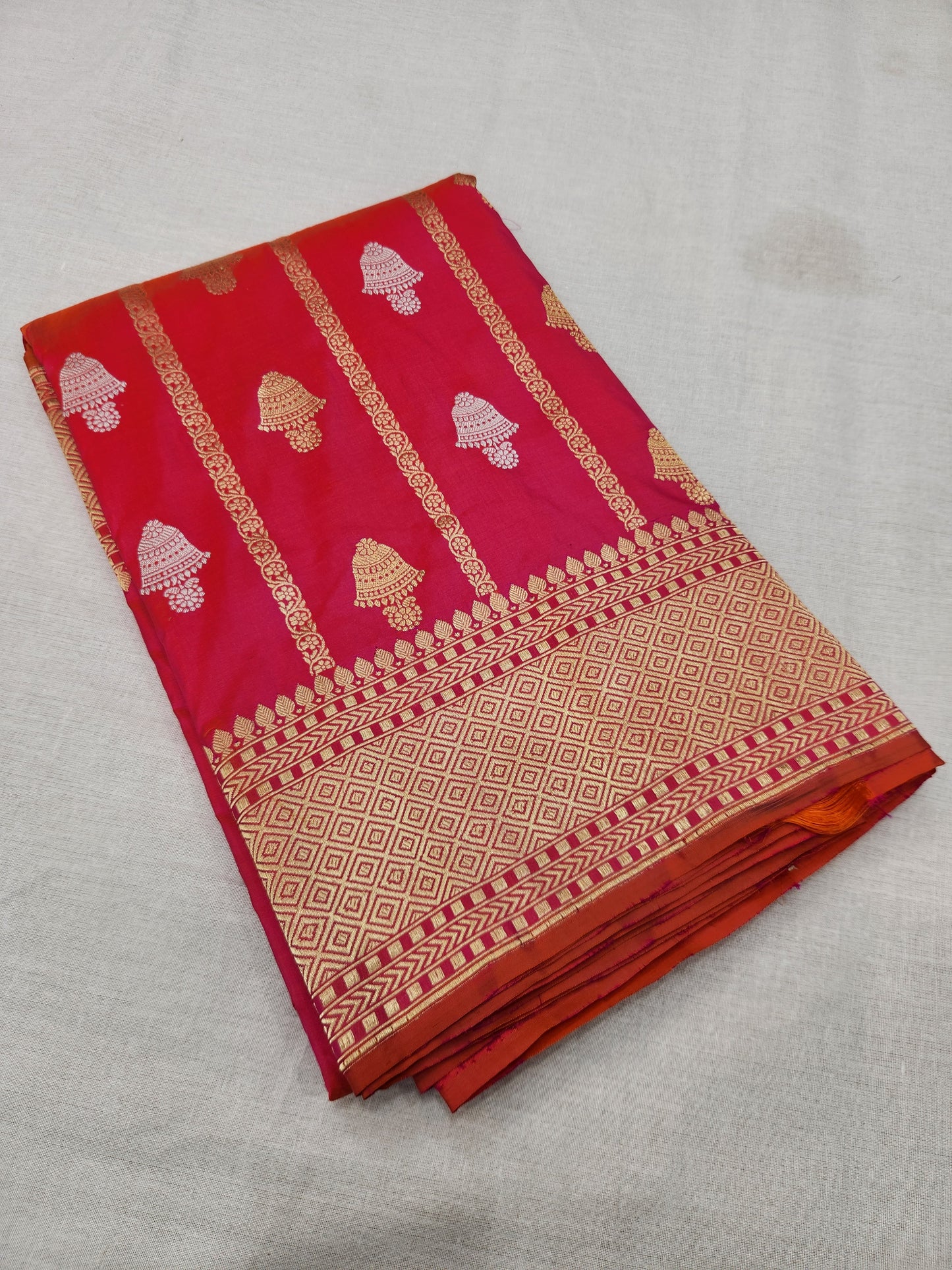 Banarasi Handloom pure kaduwa katan silk saree HandWoven - cross pink & orange