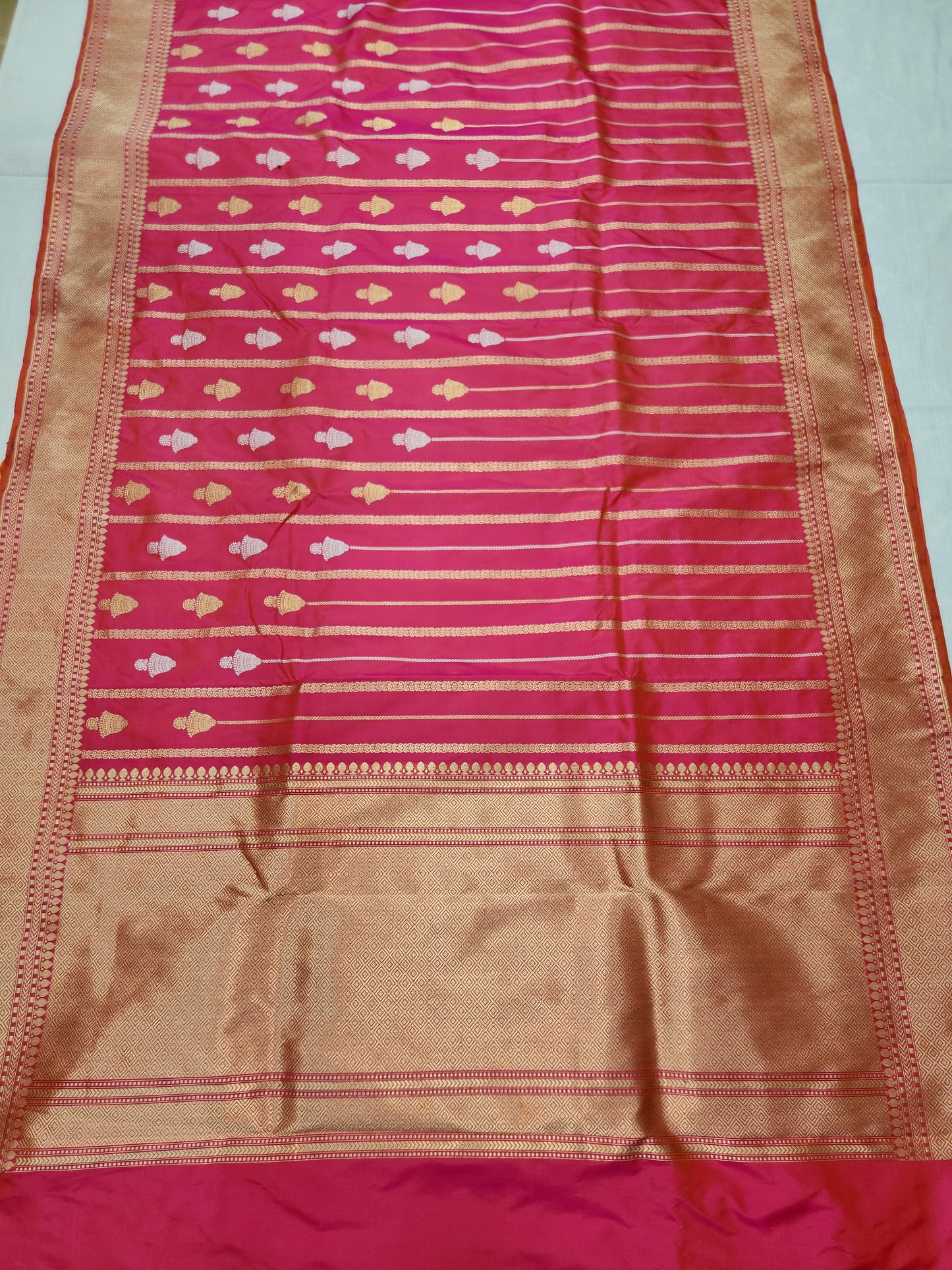 Banarasi Handloom pure kaduwa katan silk saree HandWoven - cross pink & orange