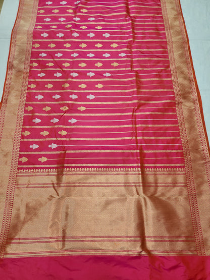 Banarasi Handloom pure kaduwa katan silk saree HandWoven - cross pink & orange
