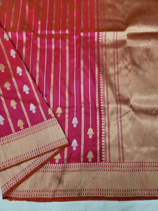 Banarasi Handloom pure kaduwa katan silk saree HandWoven - cross pink & orange