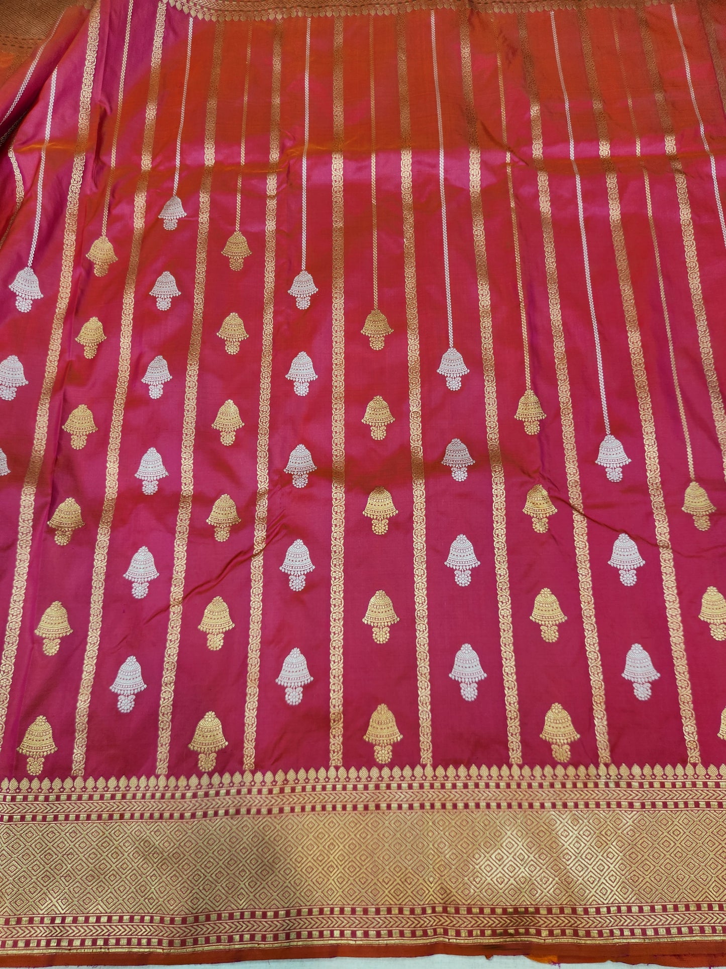 Banarasi Handloom pure kaduwa katan silk saree HandWoven - cross pink & orange