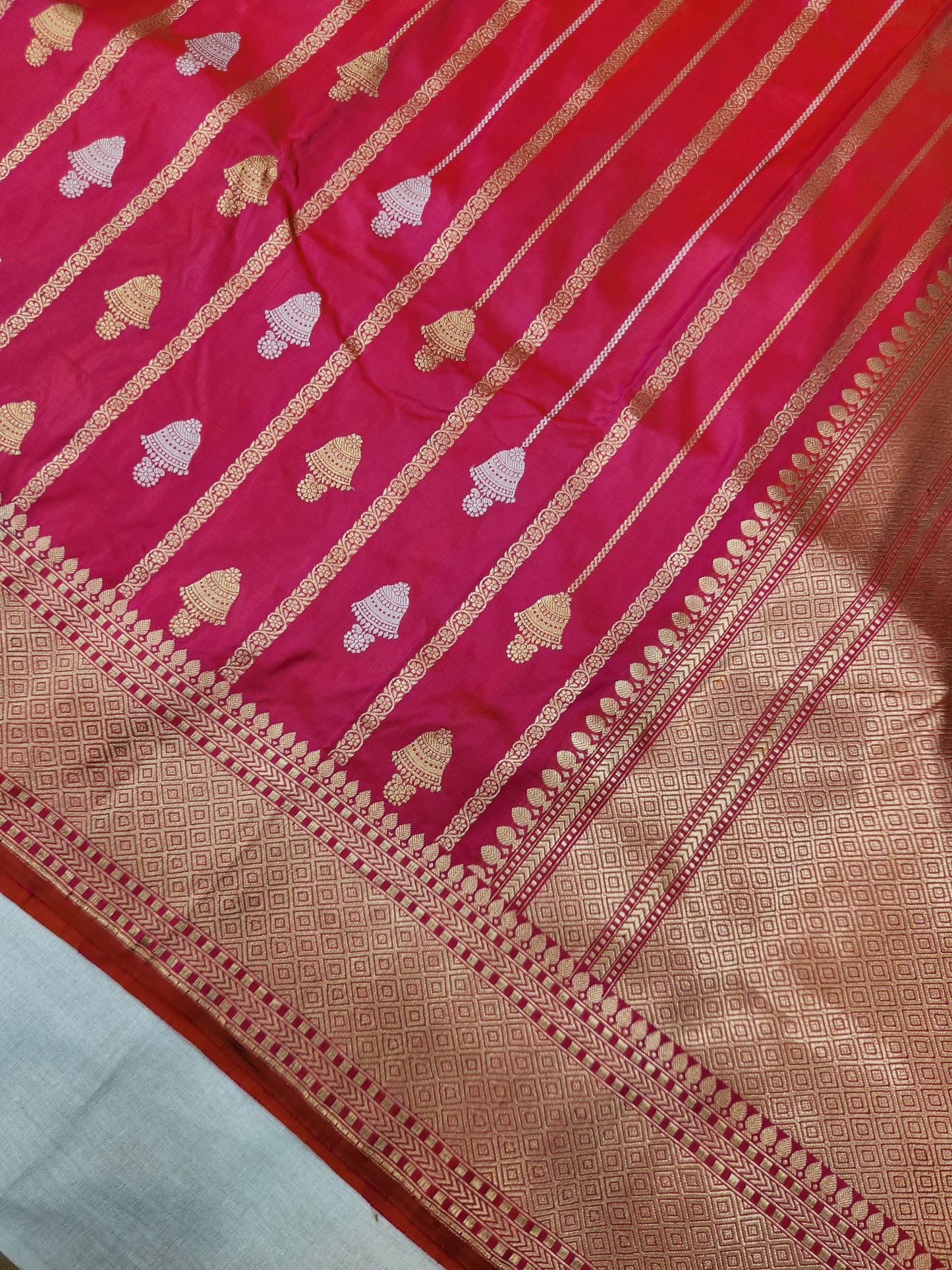 Banarasi Handloom pure kaduwa katan silk saree HandWoven - cross pink & orange