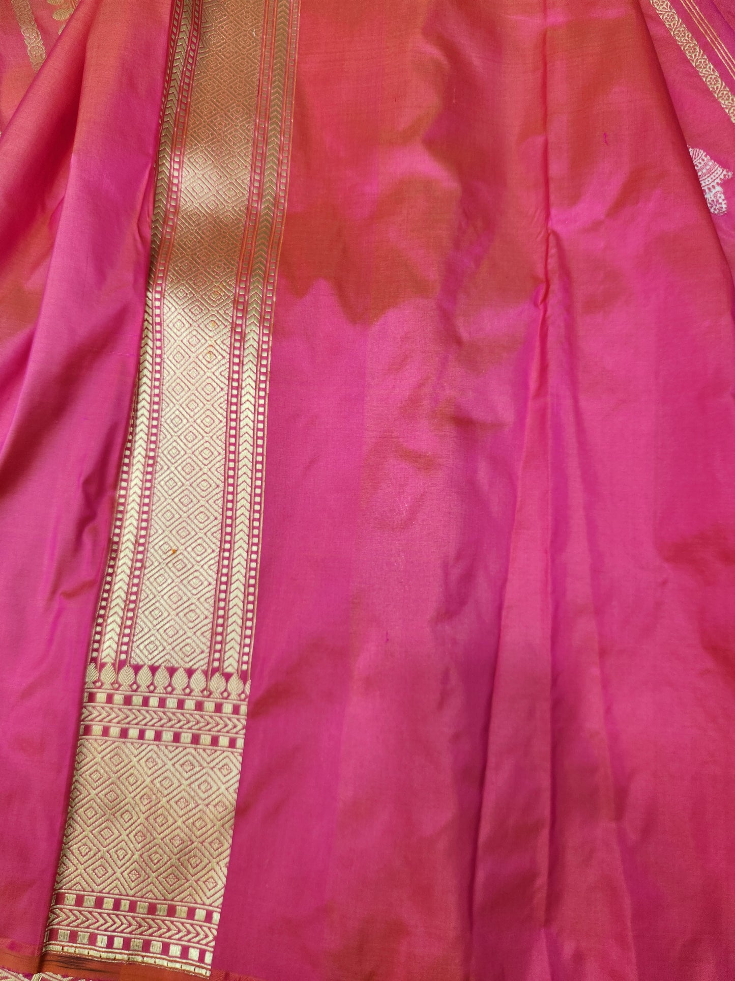 Banarasi Handloom pure kaduwa katan silk saree HandWoven - cross pink & orange