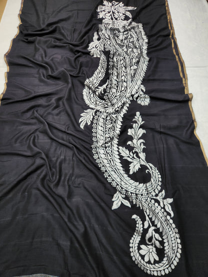 Banarasi Handloom pure Moonga Georgette saree - Black