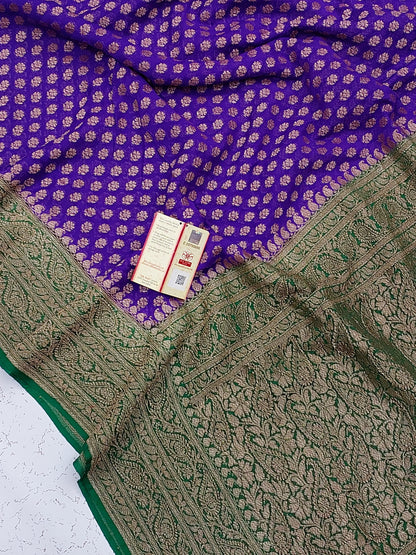 Banarasi Pure Khaddi Georgette silk saree- purple - green