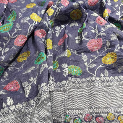 Banarasi Pure khaddi Tussar Georgette silk saree - GREY