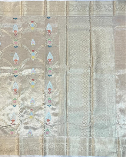 Banarasi pure Tissue Silk Saree chokdi & Meena Buta design - gold