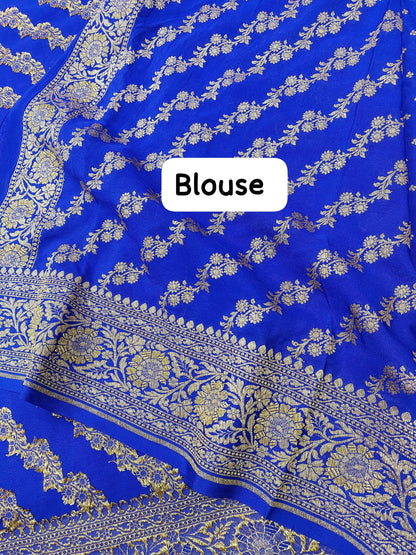 Banarasi handloom pure Khaddi Crepe Silk saree - Royal Blue