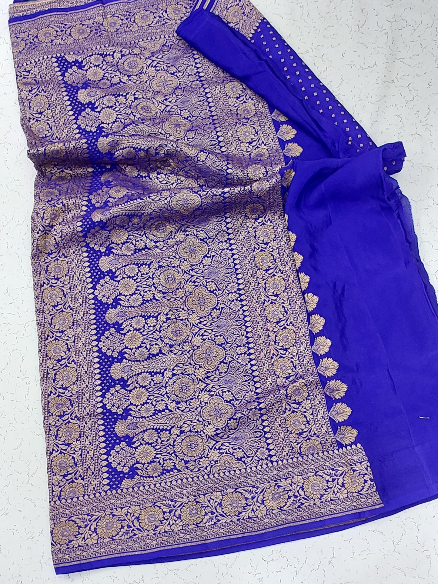 Banarasi handloom pure Khaddi Crepe Silk saree - Royal Blue