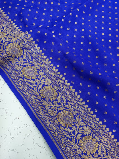 Banarasi handloom pure Khaddi Crepe Silk saree - Royal Blue