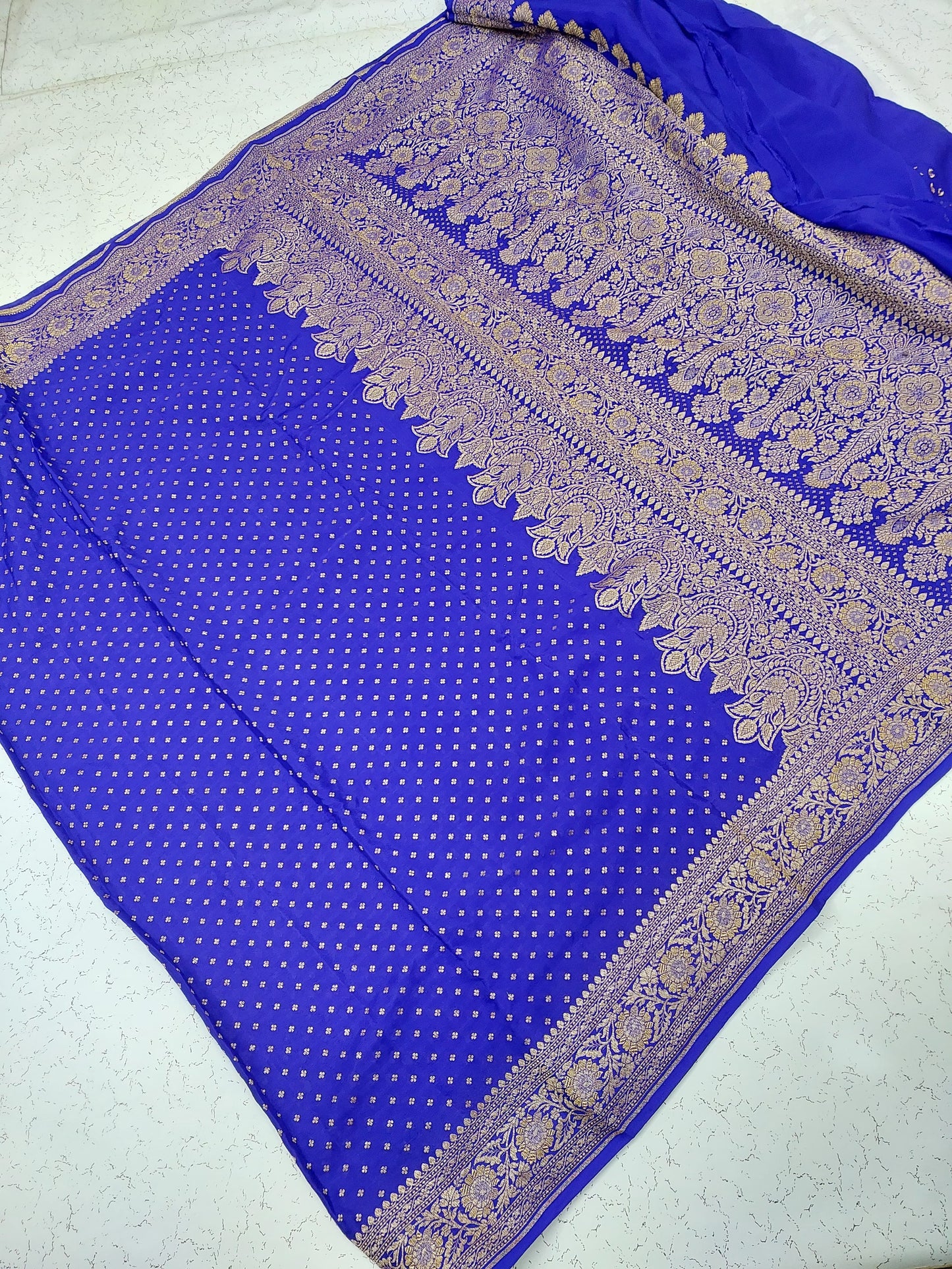 Banarasi handloom pure Khaddi Crepe Silk saree - Royal Blue
