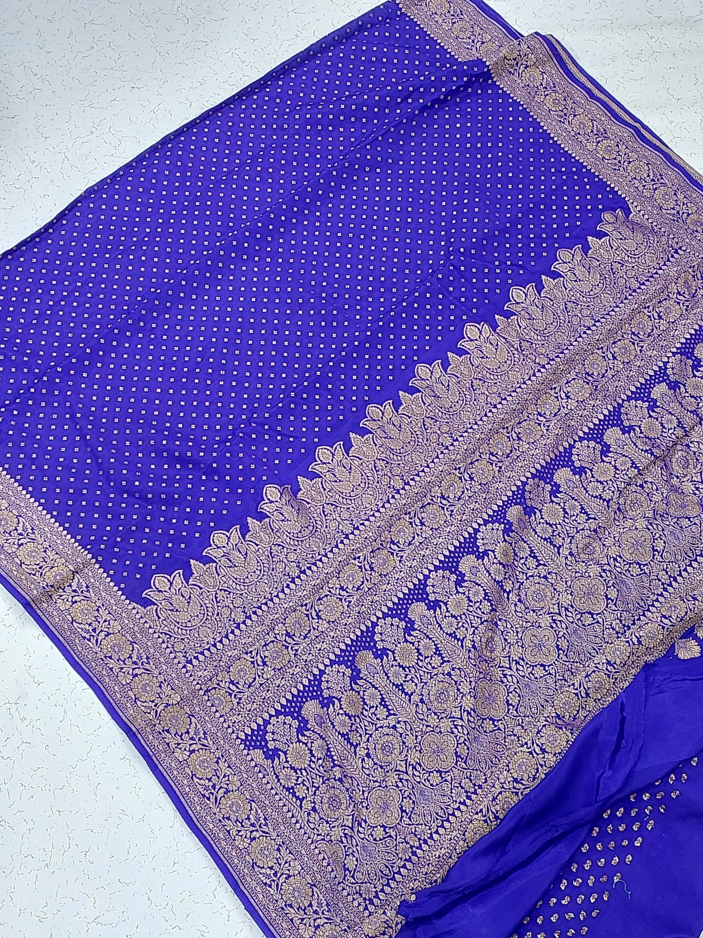 Banarasi handloom pure Khaddi Crepe Silk saree - Royal Blue