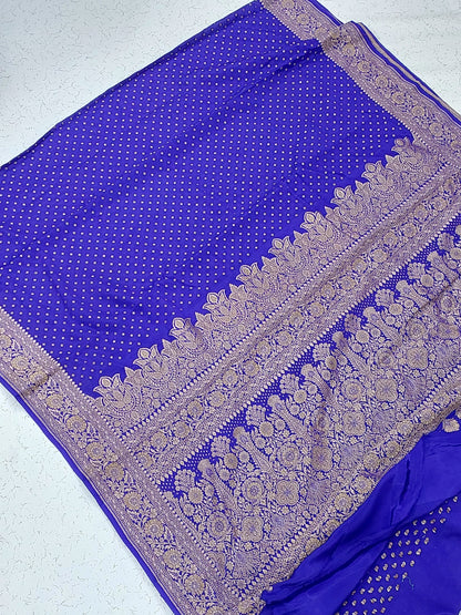 Banarasi handloom pure Khaddi Crepe Silk saree - Royal Blue