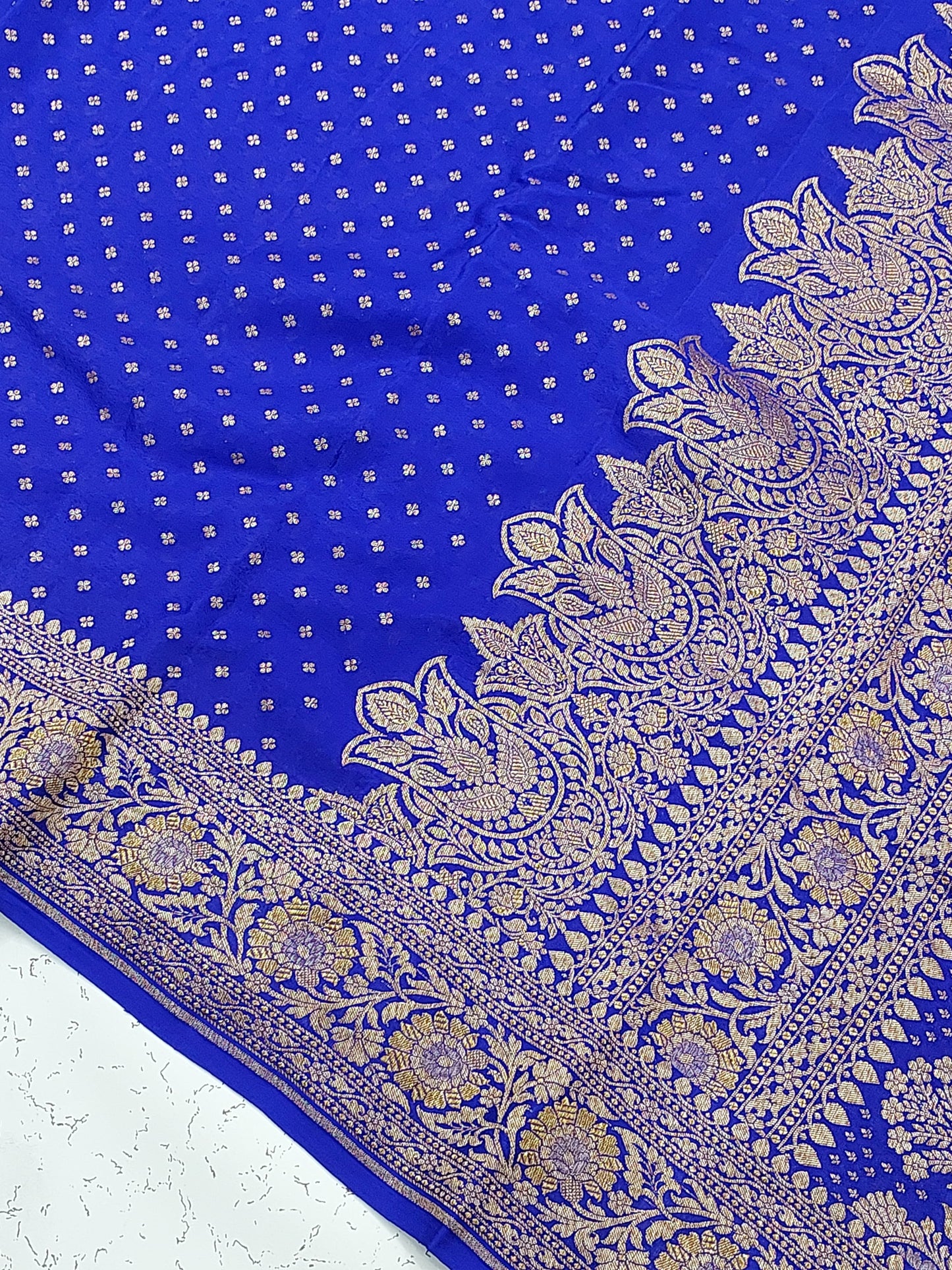 Banarasi handloom pure Khaddi Crepe Silk saree - Royal Blue