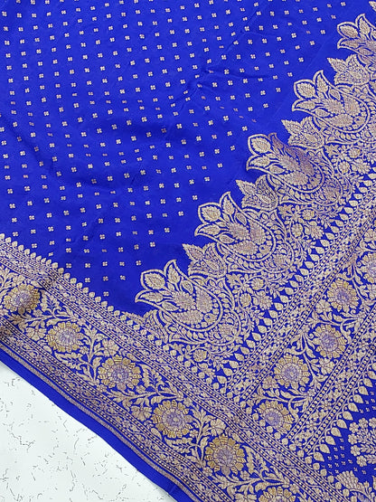 Banarasi handloom pure Khaddi Crepe Silk saree - Royal Blue