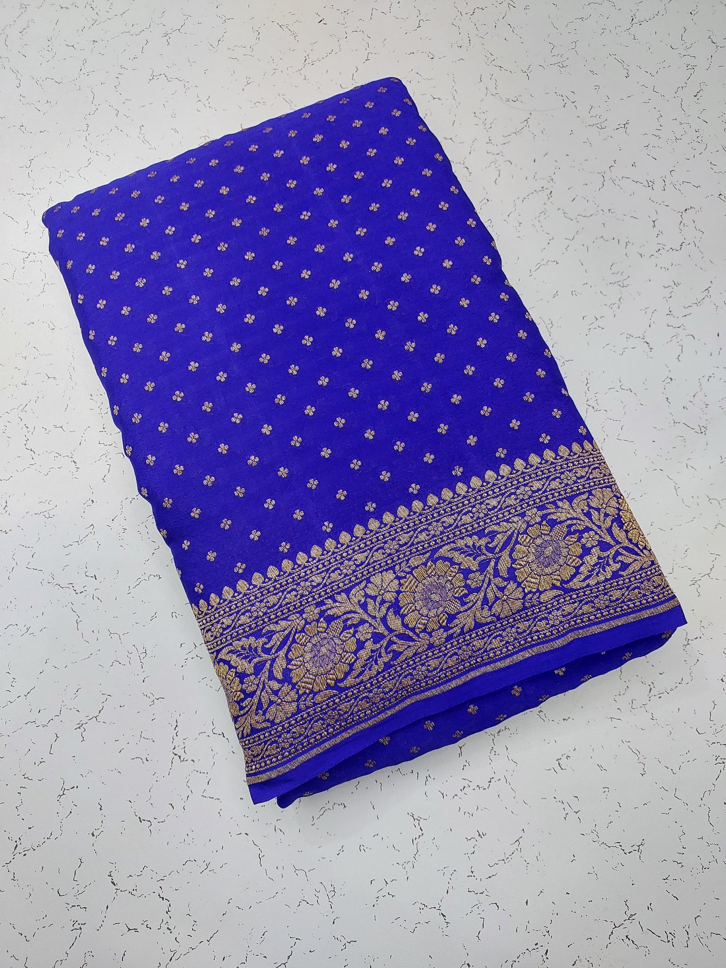 Banarasi handloom pure Khaddi Crepe Silk saree - Royal Blue