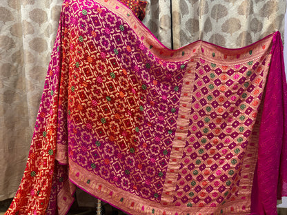 Banarasi handloom pure Bandhej Georgette saree