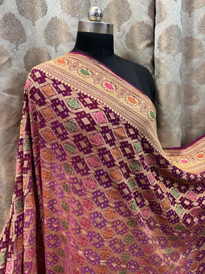 Banarasi Handloom pure Bandhej Georgette saree - Double shad