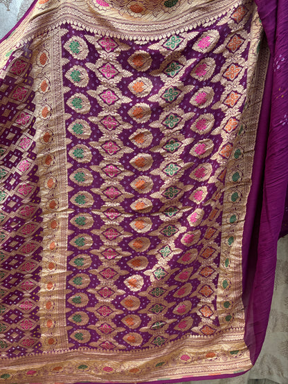 Banarasi Handloom pure Bandhej Georgette saree - Double shad