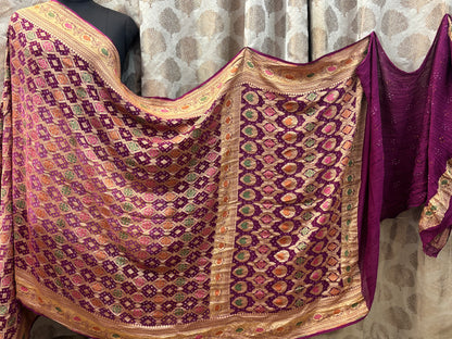 Banarasi Handloom pure Bandhej Georgette saree - Double shad