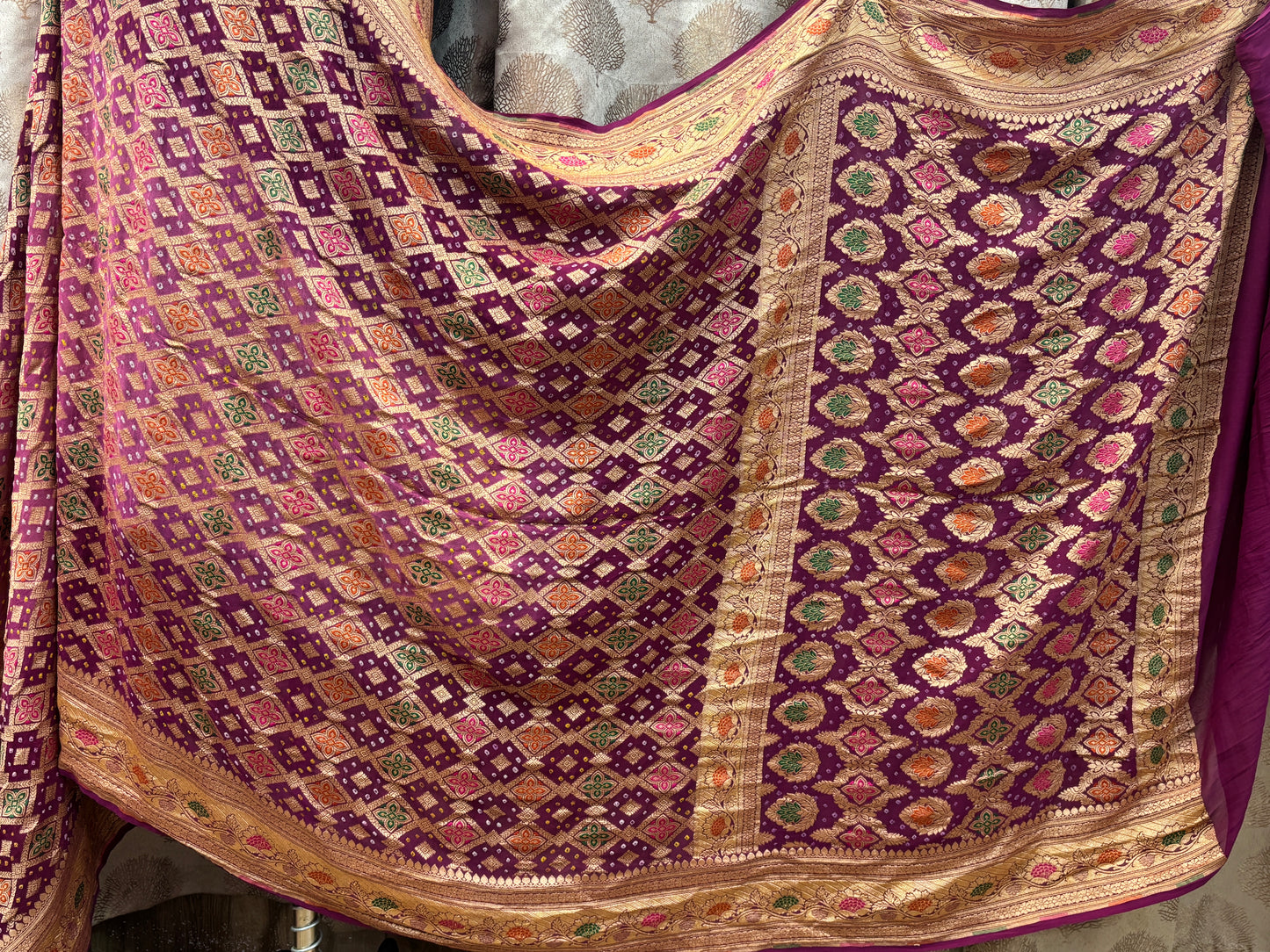 Banarasi Handloom pure Bandhej Georgette saree - Double shad