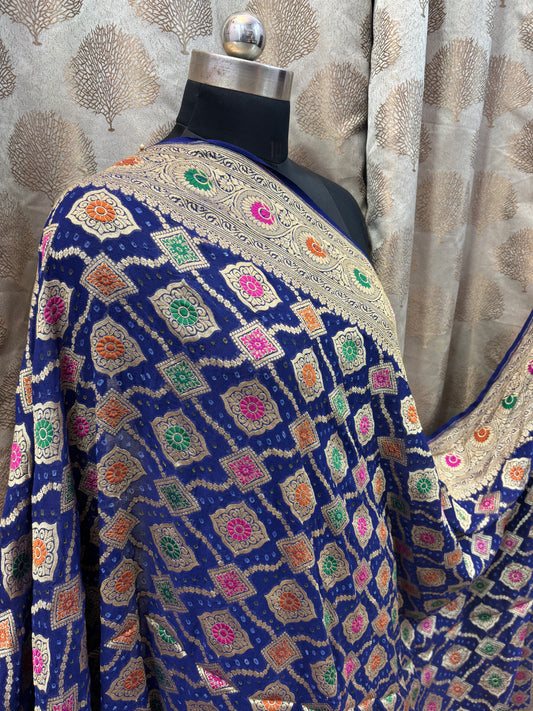 Banarasi handloom pure Bandhej Georgette saree - Nevi Blue