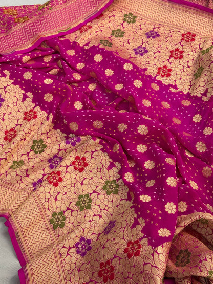 Banarasi Handloom pure Bandhej Georgette saree