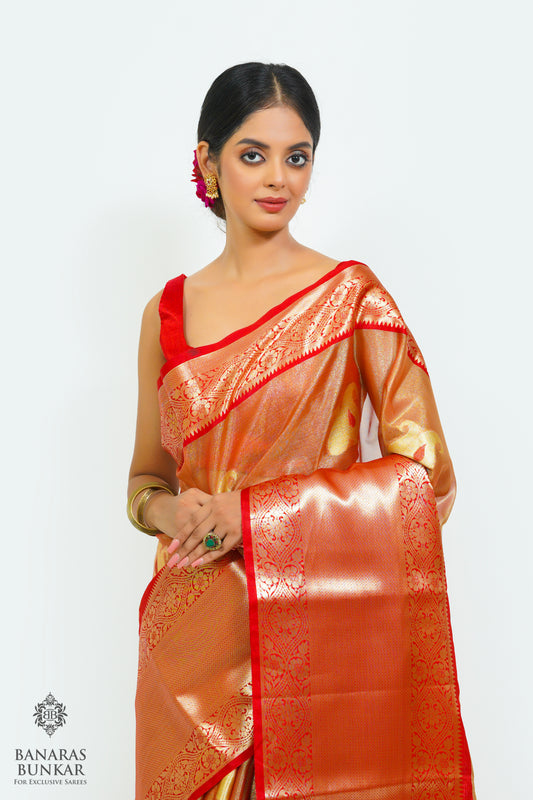 Banarasi Tissue silk saree allover Alfi kairi Buta design with contrast skirt Bo