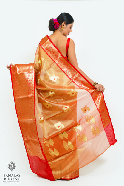 Banarasi Tissue silk saree allover Alfi kairi Buta design with contrast skirt Bo