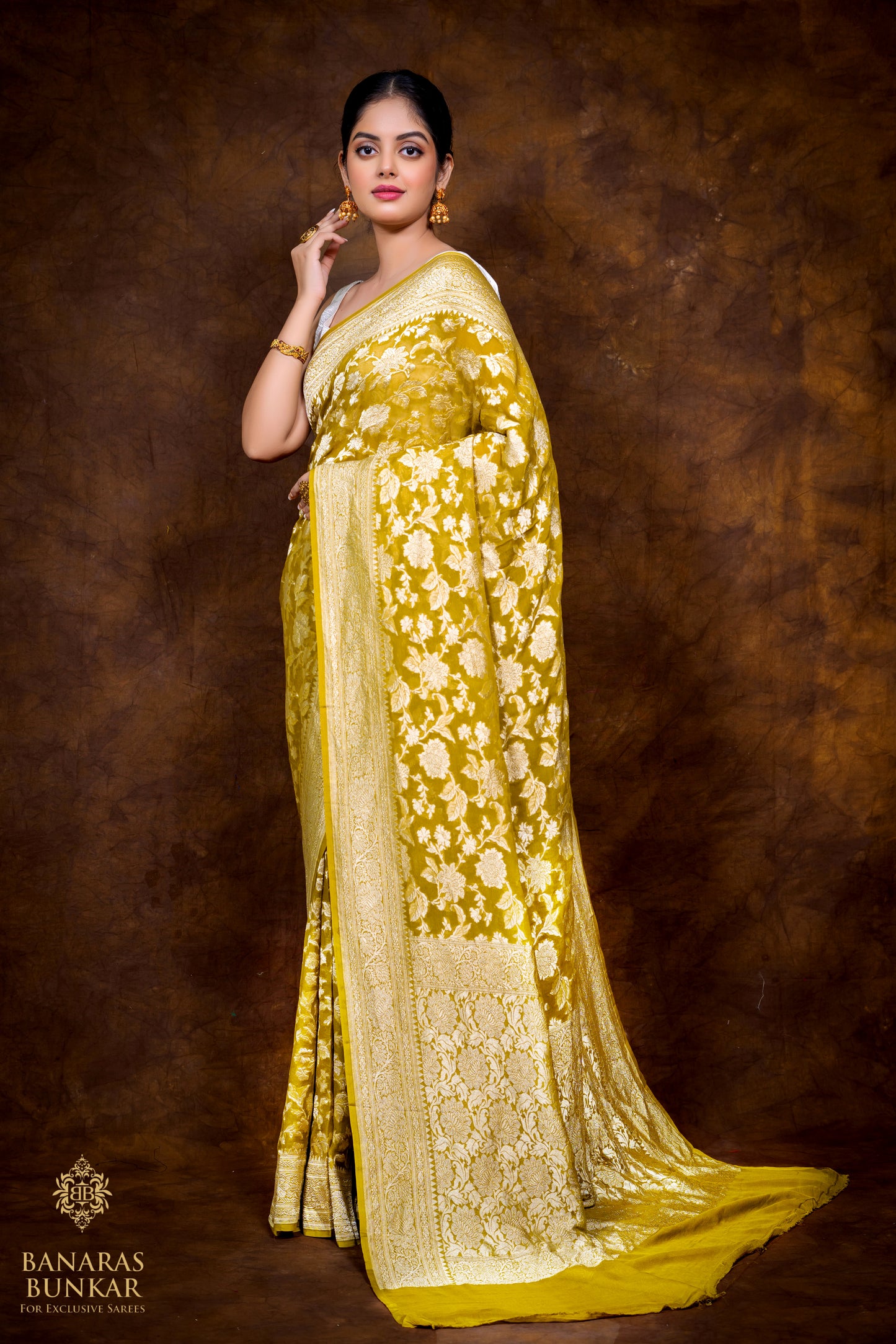 Banarasi Pure Khaddi Georgette silk saree Flower Jaal Pattern