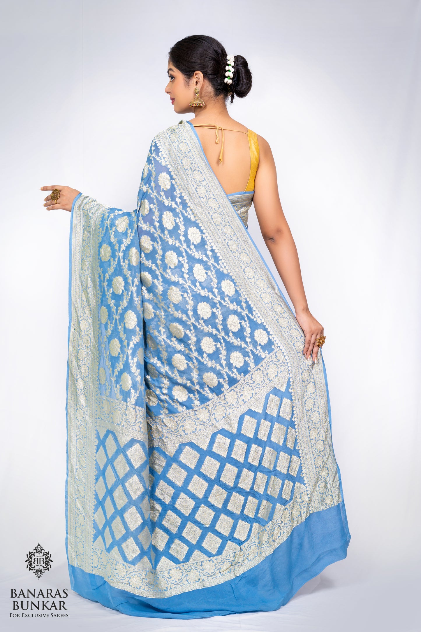 Banarasi Pure Khaddi Georgette silk saree Flower Jaal Pattern