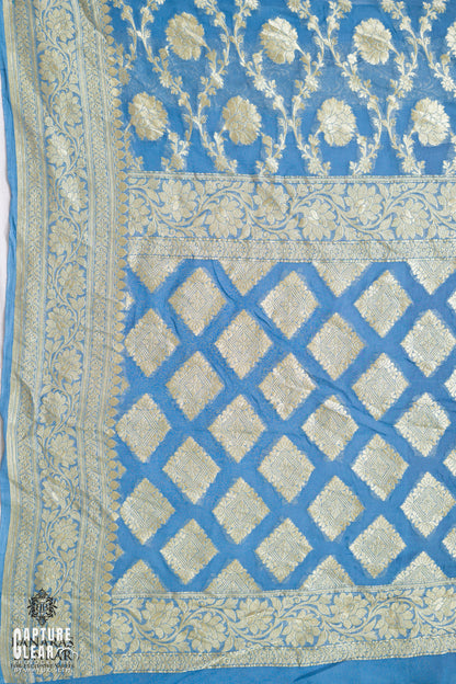 Banarasi Pure Khaddi Georgette silk saree Flower Jaal Pattern