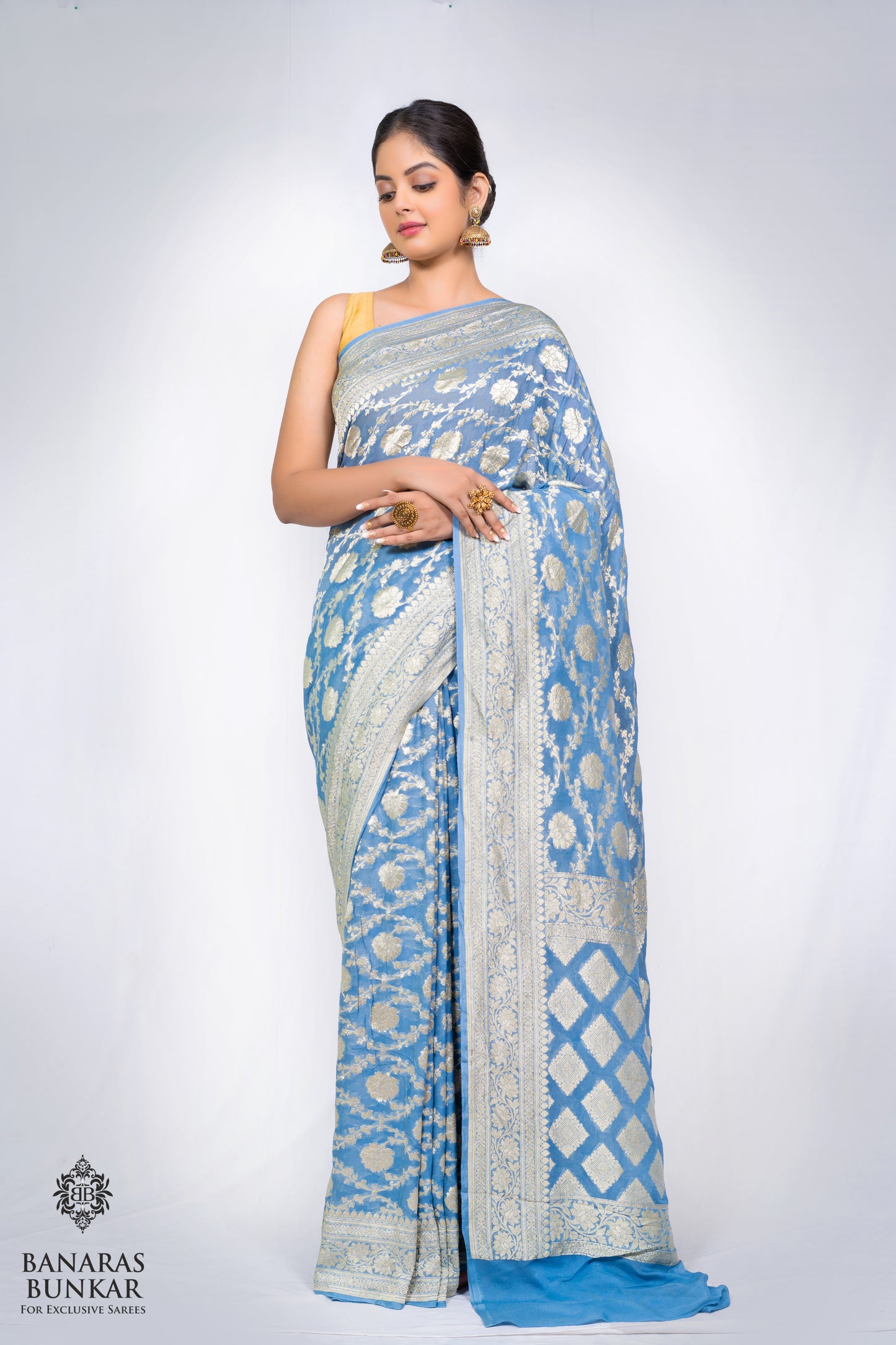 Banarasi Pure Khaddi Georgette silk saree Flower Jaal Pattern