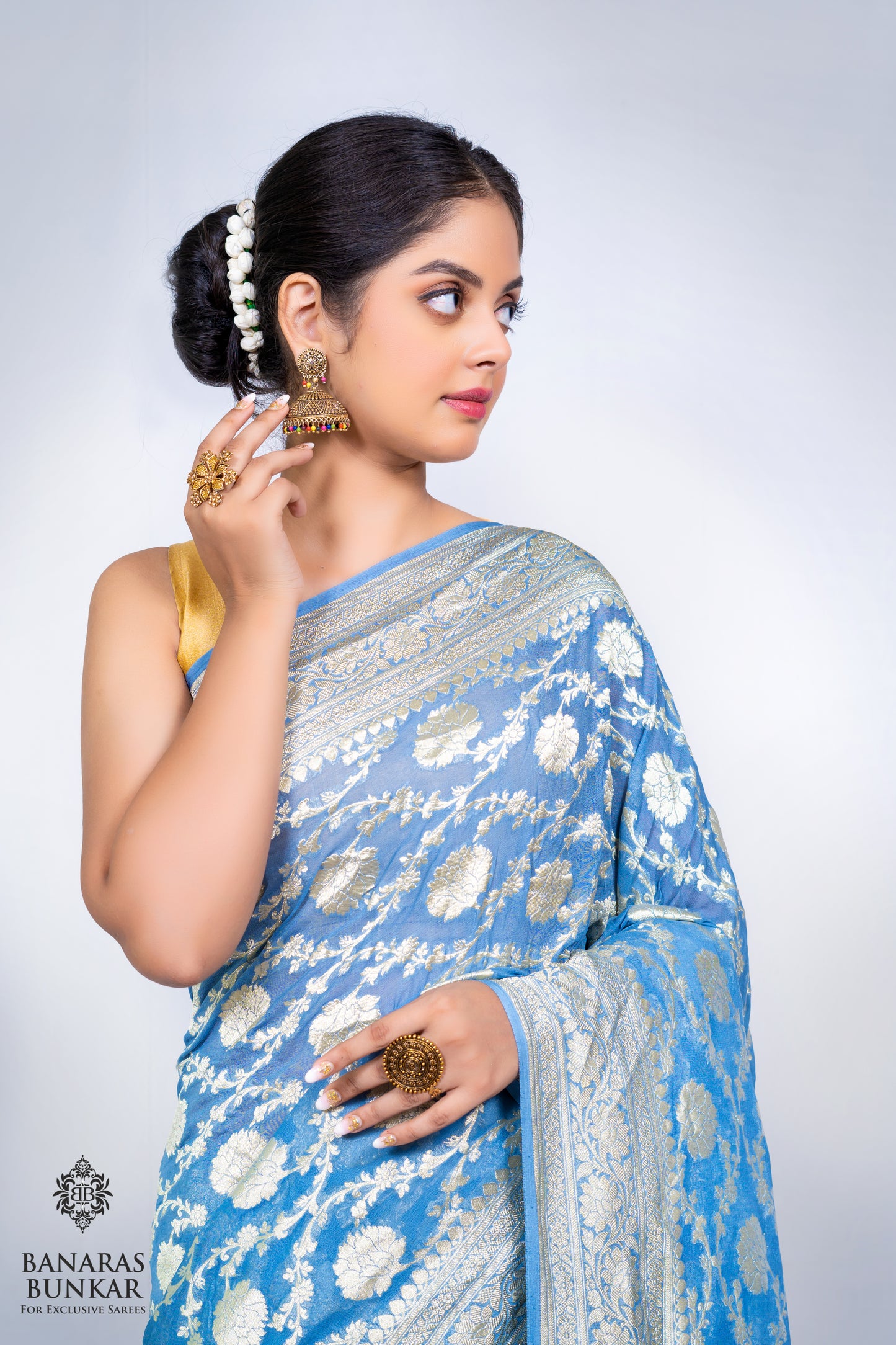 Banarasi Pure Khaddi Georgette silk saree Flower Jaal Pattern