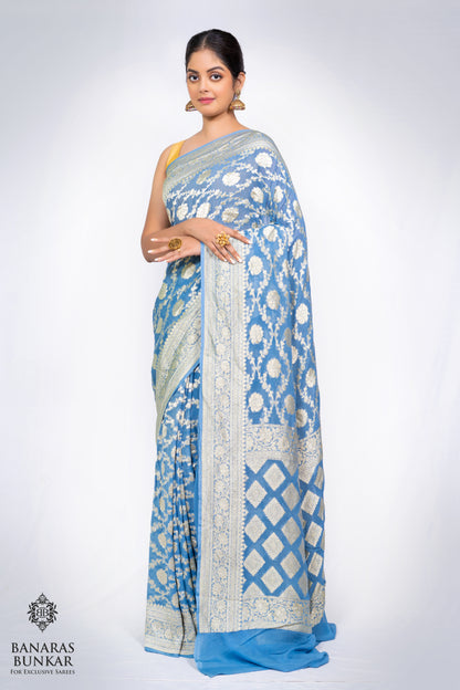 Banarasi Pure Khaddi Georgette silk saree Flower Jaal Pattern