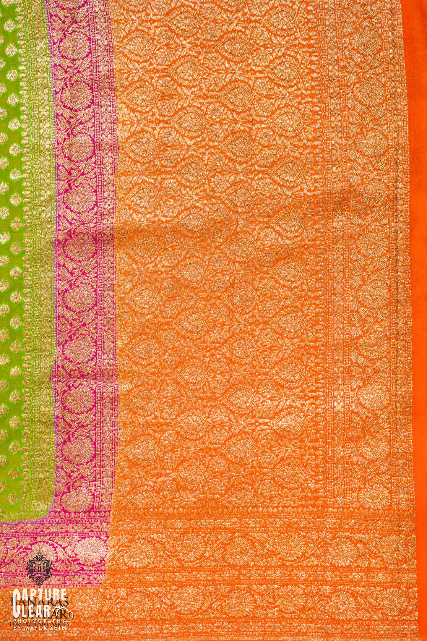 Banarasi Pure Khaddi Georgette silk saree Buti Pattern with 3D Skirt Border