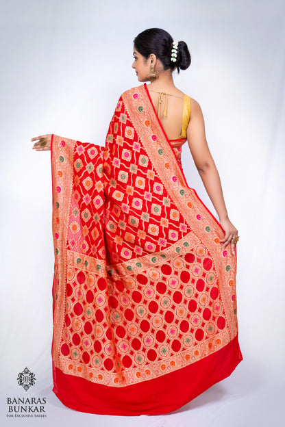 Banarasi Handloom Pure Khaddi Georgette silk saree Tilfi Meenakari Flower jaal 