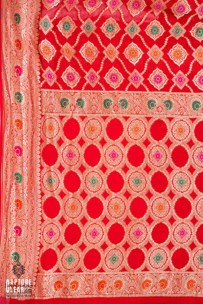 Banarasi Handloom Pure Khaddi Georgette silk saree Tilfi Meenakari Flower jaal 