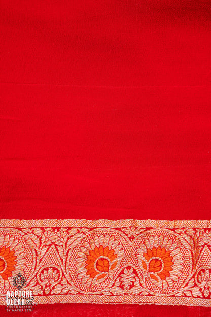 Banarasi Handloom Pure Khaddi Georgette silk saree Tilfi Meenakari Flower jaal 