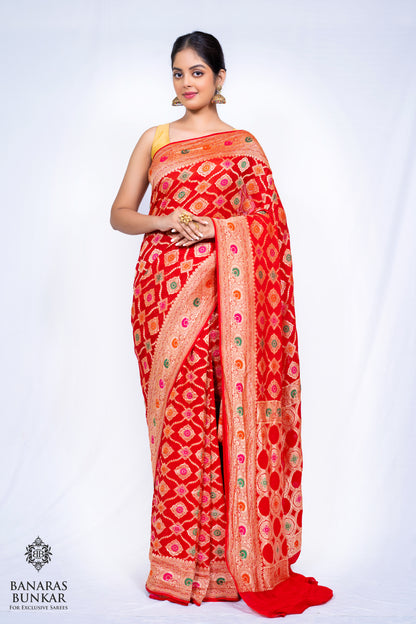 Banarasi Handloom Pure Khaddi Georgette silk saree Tilfi Meenakari Flower jaal 