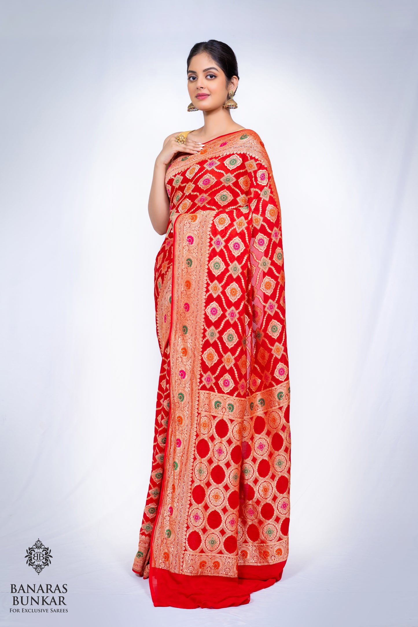 Banarasi Handloom Pure Khaddi Georgette silk saree Tilfi Meenakari Flower jaal 