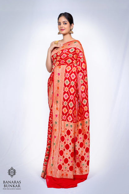 Banarasi Handloom Pure Khaddi Georgette silk saree Tilfi Meenakari Flower jaal 