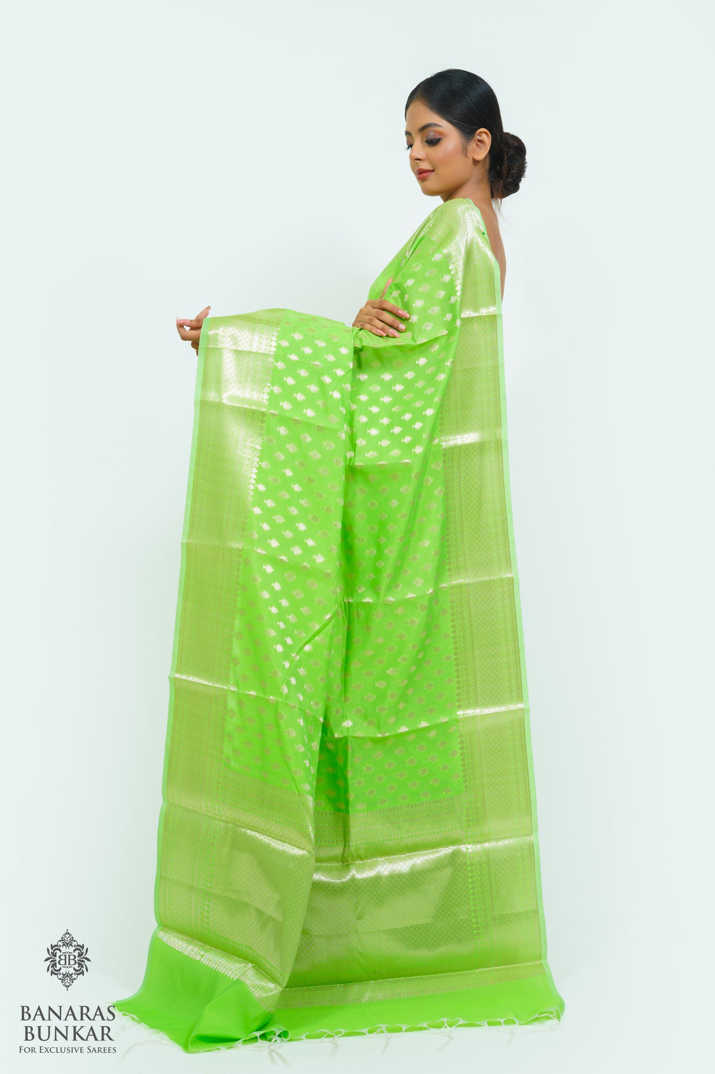 Banarasi semi kataan Tapeta silk saree allover Buti design with equal T