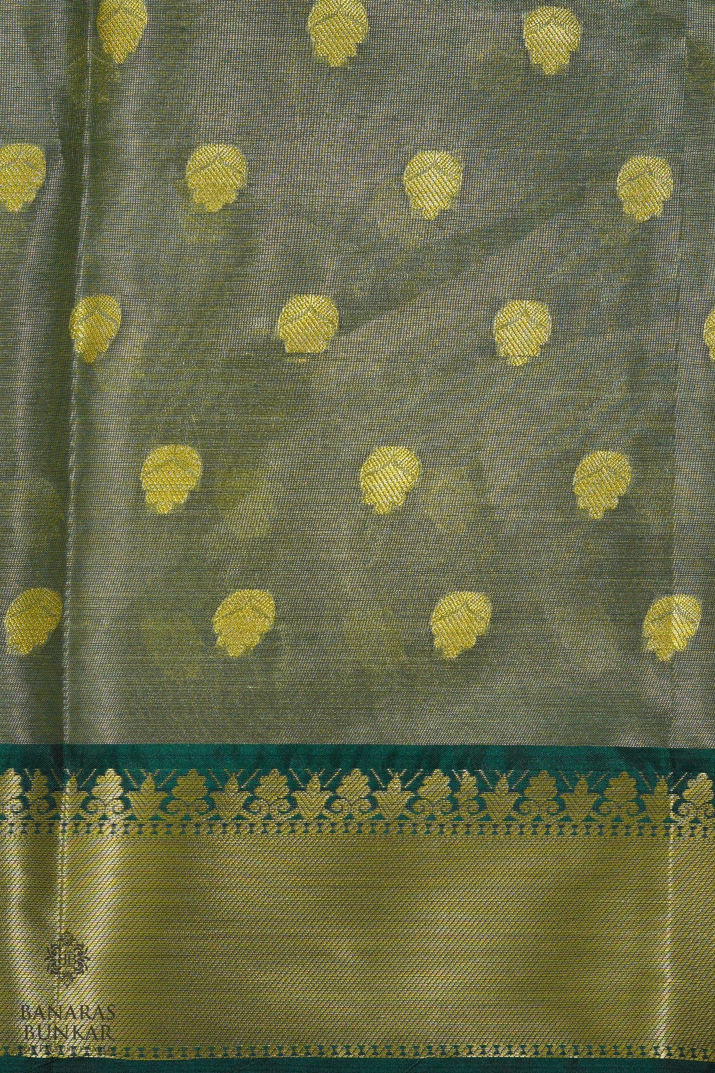 Banarasi Tissue silk saree allover Buti design with contrast skirt Border.