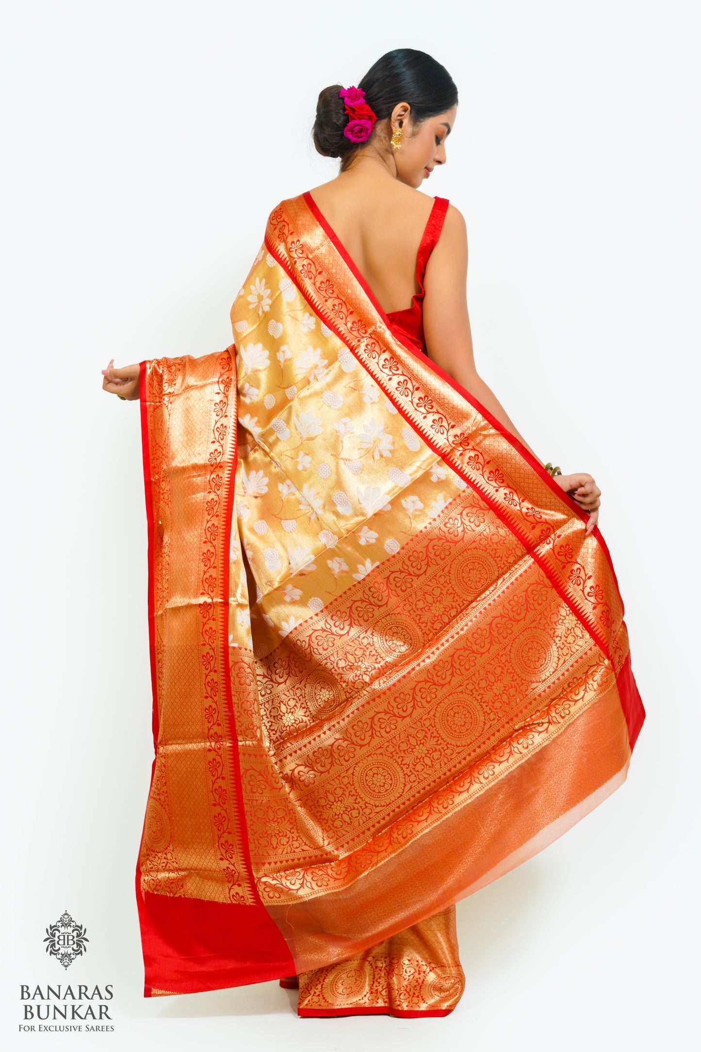 Banarasi Tissue silk saree allover jaal design with contrast skirt Border.