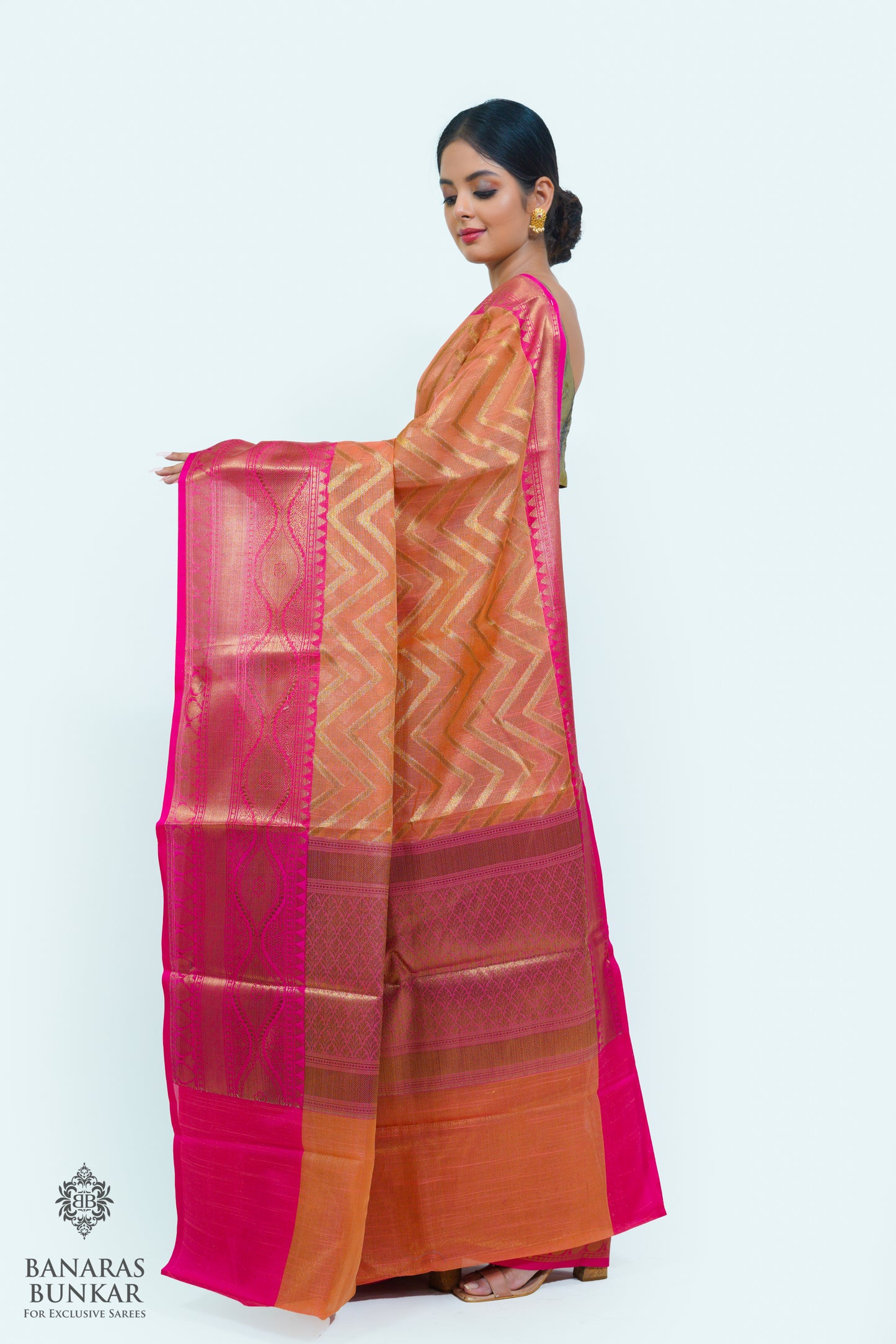 Banarasi cotton tissue silk saree allover zigzag design with contrast skirt Bord