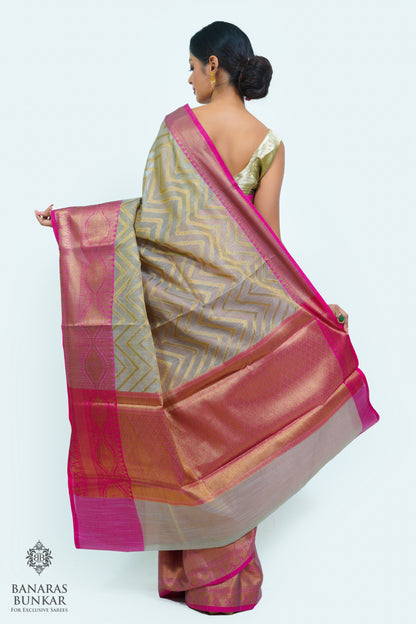 Banarasi cotton tissue silk saree allover zigzag design with contrast skirt Bord