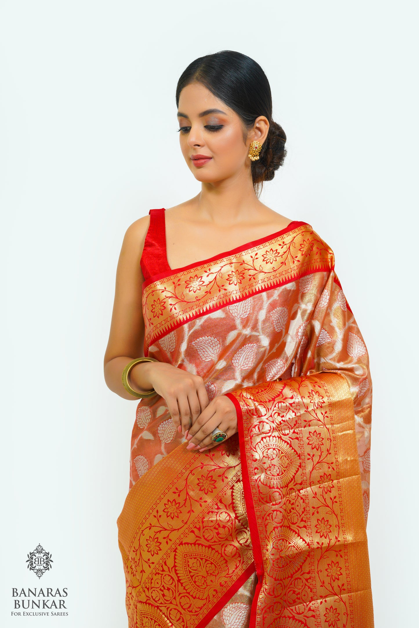 Banarasi Tissue silk saree allover jaal design with contrast skirt Borde